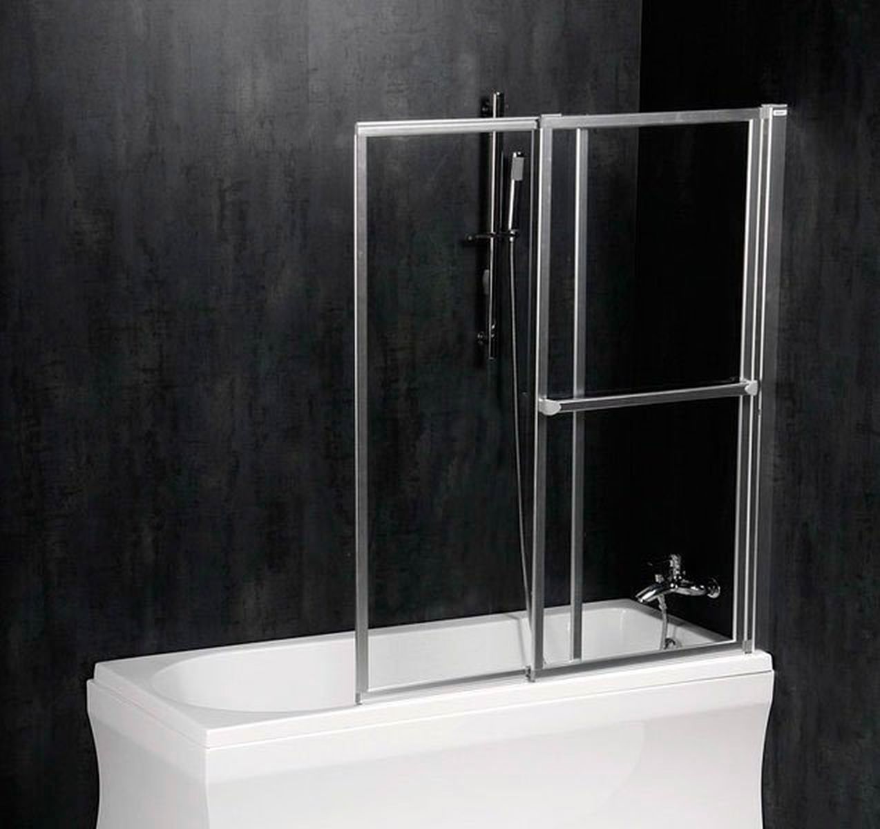 Polysan Olbia paroi de baignoire 123 cm deux pièces argenté brillant/verre transparent 30317