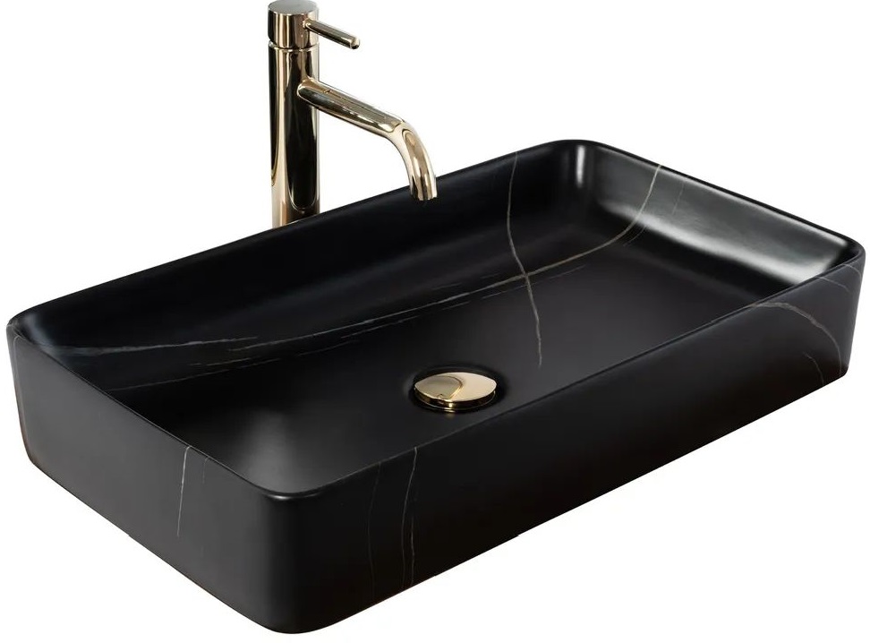 Rea Denis Black Stone Matt umywalka nablatowa 61x35 cm czarny mat/imitacja kamienia REA-U6510