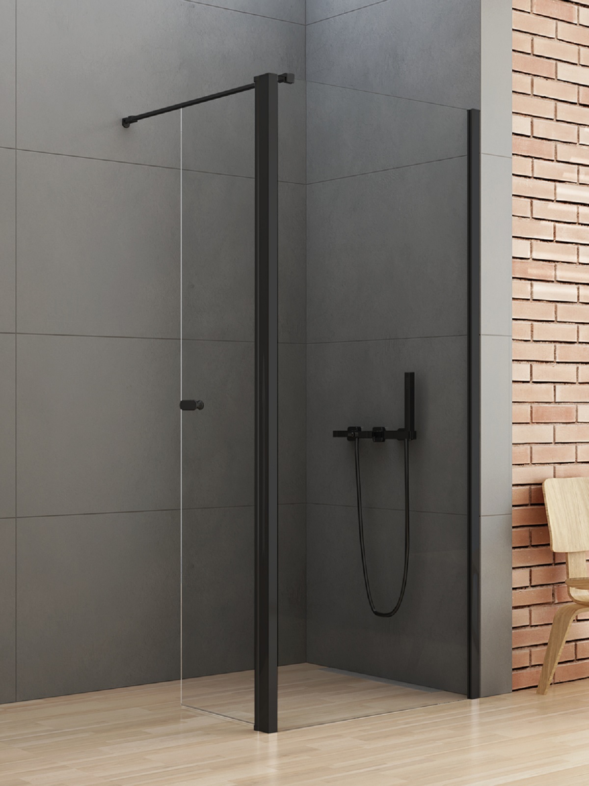 New Trendy New Soleo Black paroi de douche walk-in 90 cm noir mat/verre transparent K-0782