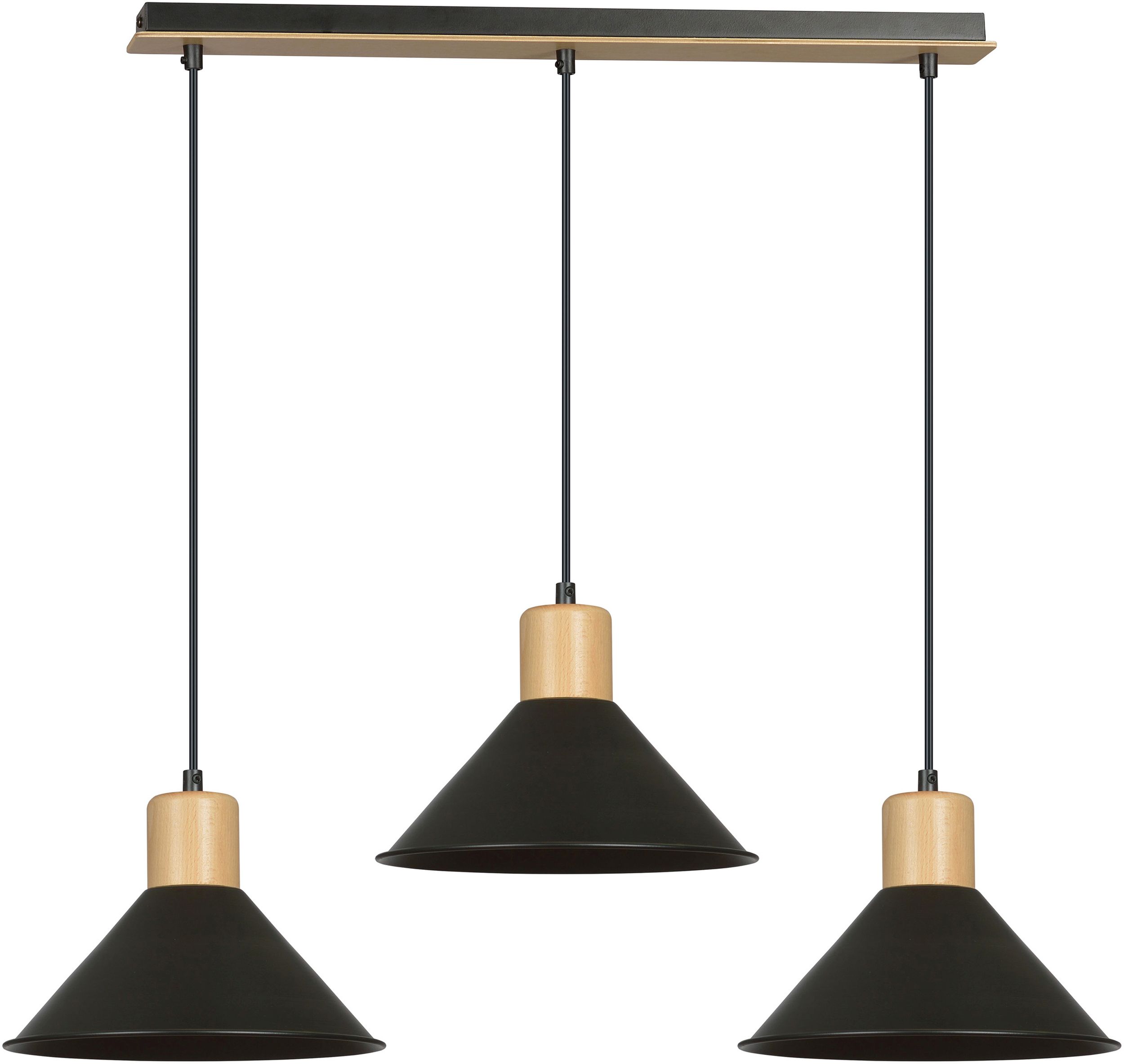 Emibig Rowen lampe suspendue 3x15 W noir-bois 1044/3