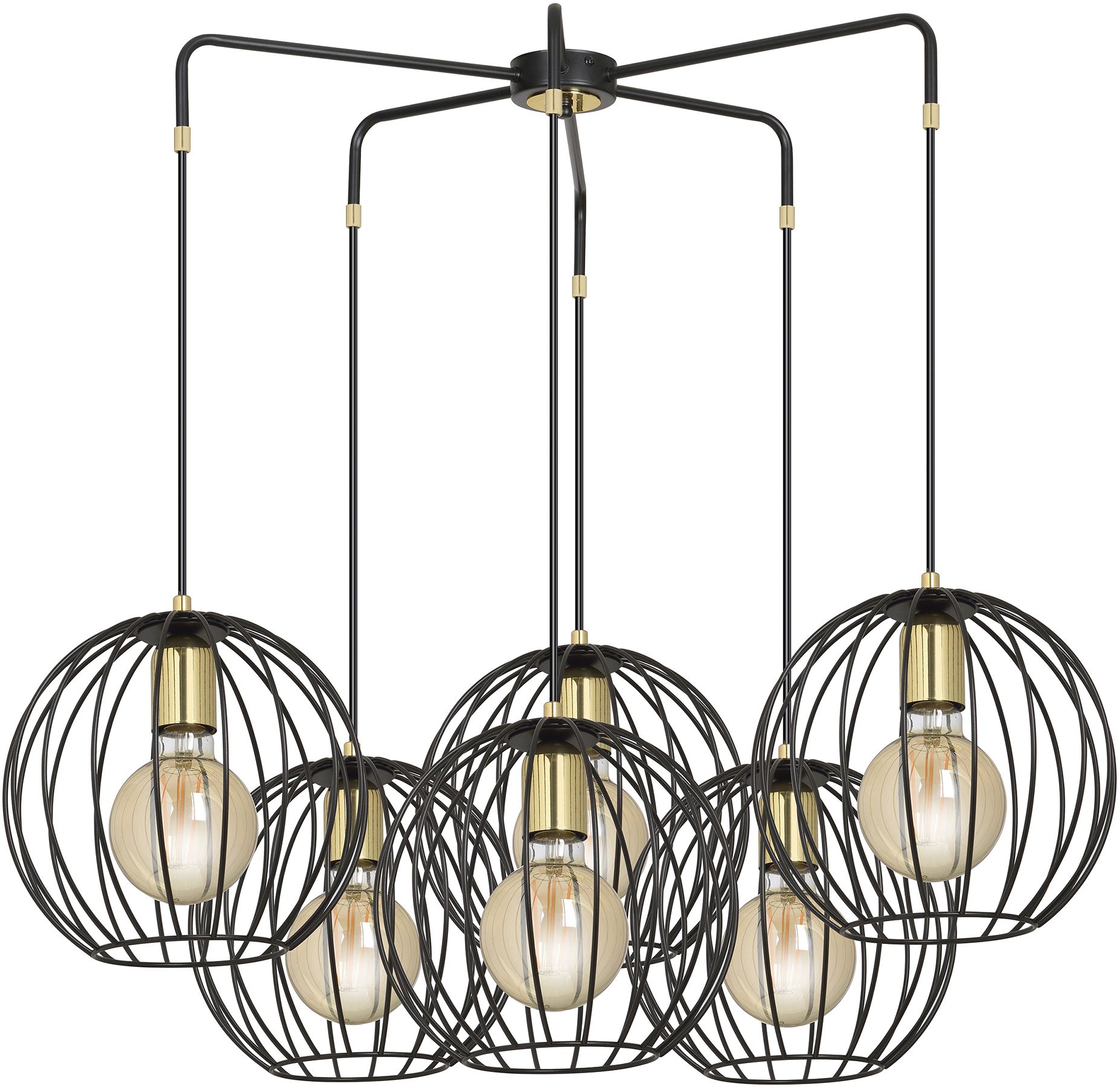 Emibig Albio lampe suspendue 6x15 W noir-doré 144/6