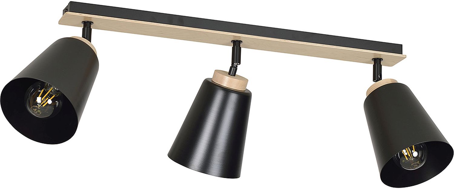 Emibig Atlas plafonnier 3x15 W noir-bois 725/3