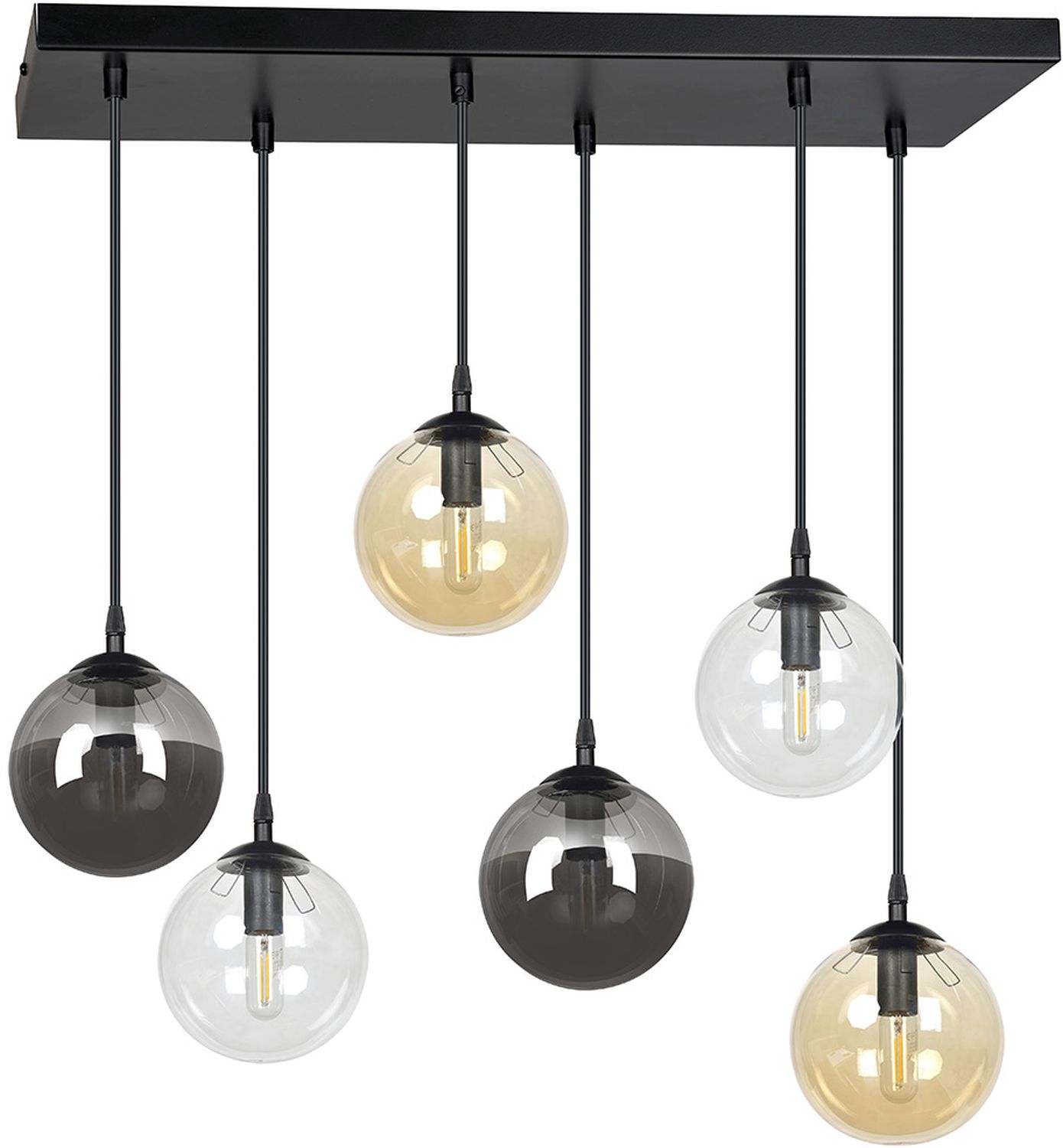 Emibig Cosmo lampe suspendue 6x10 W noir-transparent-ambre-graphite 714/6M1