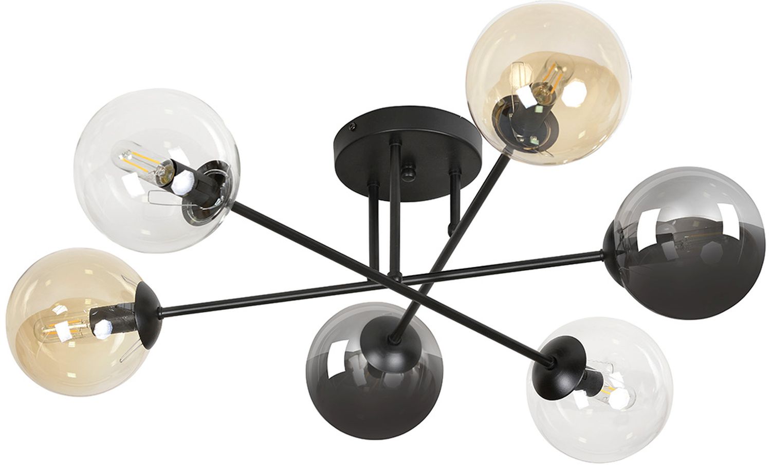 Emibig Brendi plafonnier 6x10 W noir-transparent-ambré-graphite 834/6B2