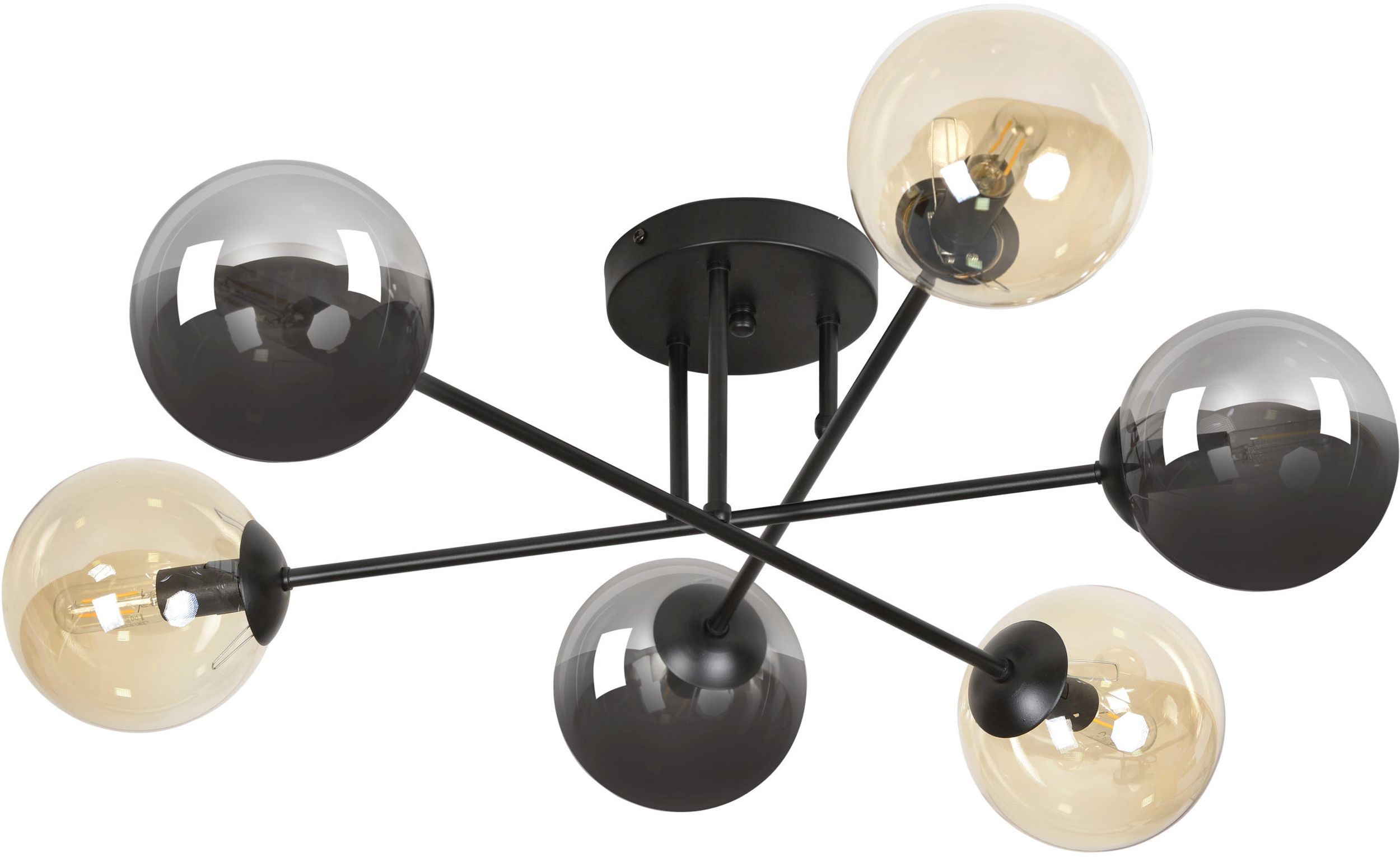 Emibig Brendi plafonnier 6x10 W noir-ambré-graphite 834/6B3