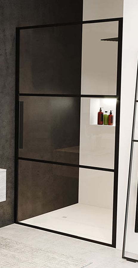Riho Grid porte de douche 90 cm à ouverture basculante noir mat/verre à motif G004002121