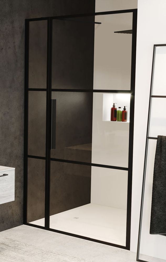 Riho Grid porte de douche 120 cm à ouverture basculante noir mat/verre à motif G004005121