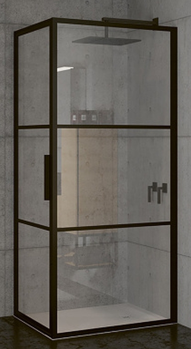 Riho Grid cabine de douche 100x90 cm rectangulaire noir mat/verre à motif G004014121