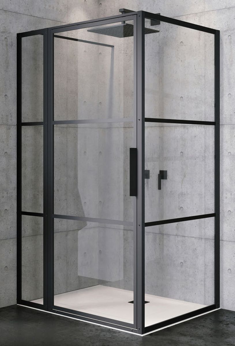 Riho Grid cabine de douche 130x100 cm rectangulaire noir mat/verre à motif G004024121
