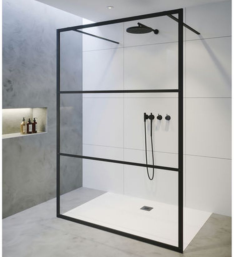 Riho Grid paroi de douche 100 cm noir mat/verre à motif G004031121
