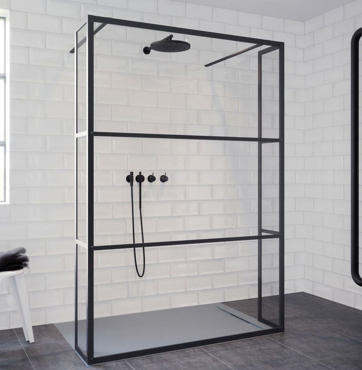 Riho Grid cabine de douche 90x30 cm noir mat/verre à motif G004030121