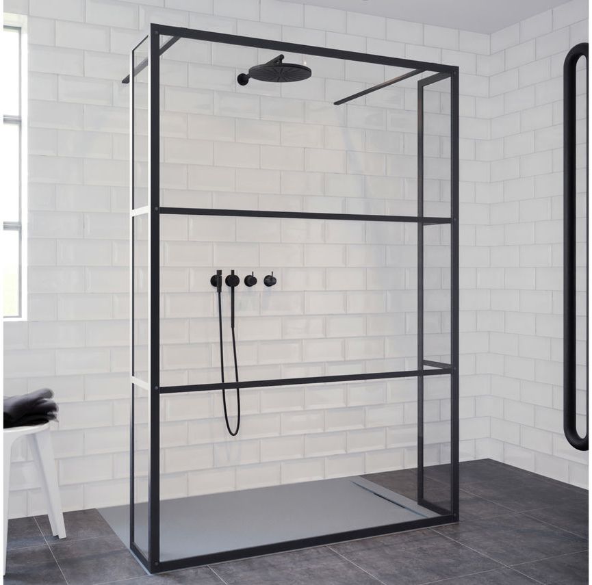 Riho Grid cabine de douche 140x30 cm noir mat/verre à motif G004036121