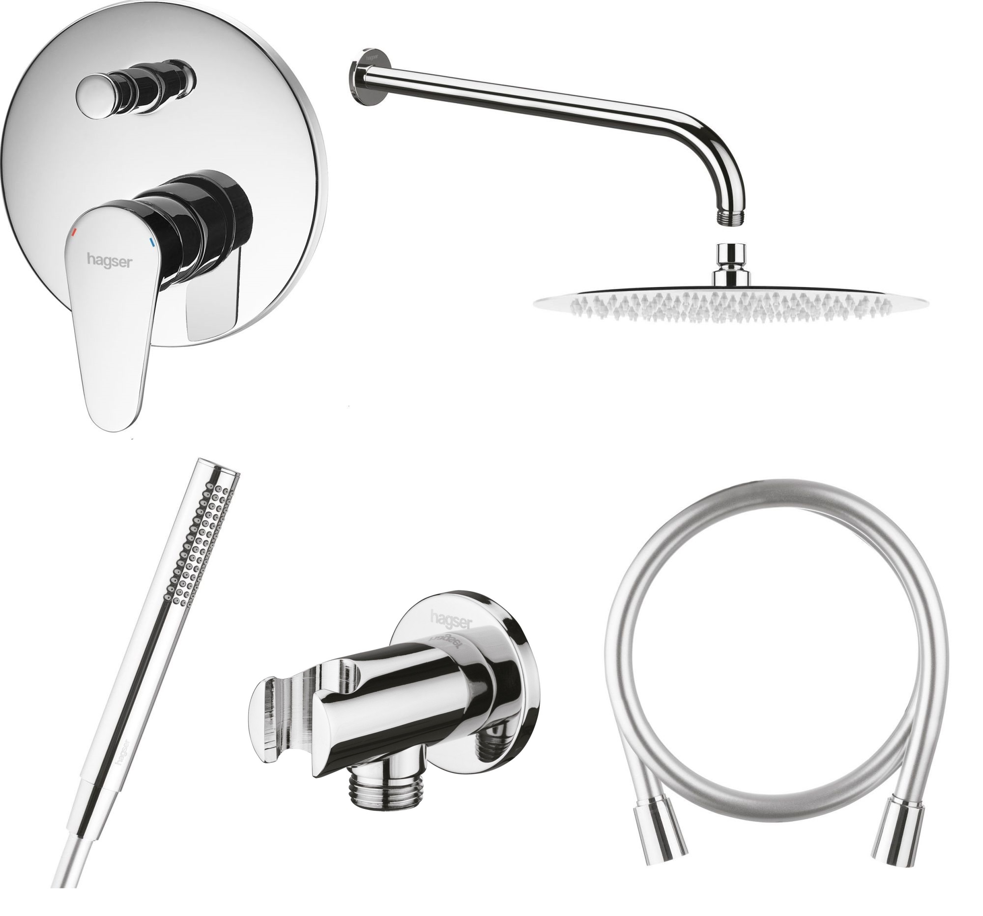 Set mitigeur bain-douche Hagser Della HGR40000034, douche à effet de pluie Hagser Mila HGR12000037, HGR14000037, HGR11000037, HGR70000037, HGR15000037