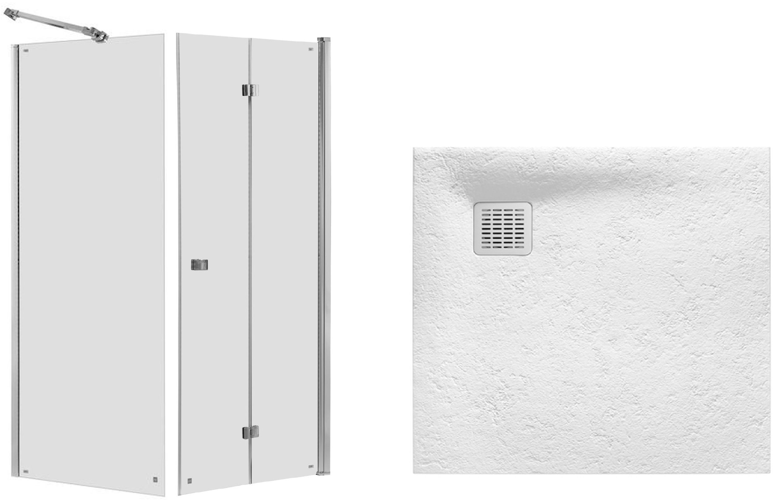 Set porte de douche Roca Capital AM4508012M, receveur de douche carré Roca Terran AP10332032001100, AM4408012M