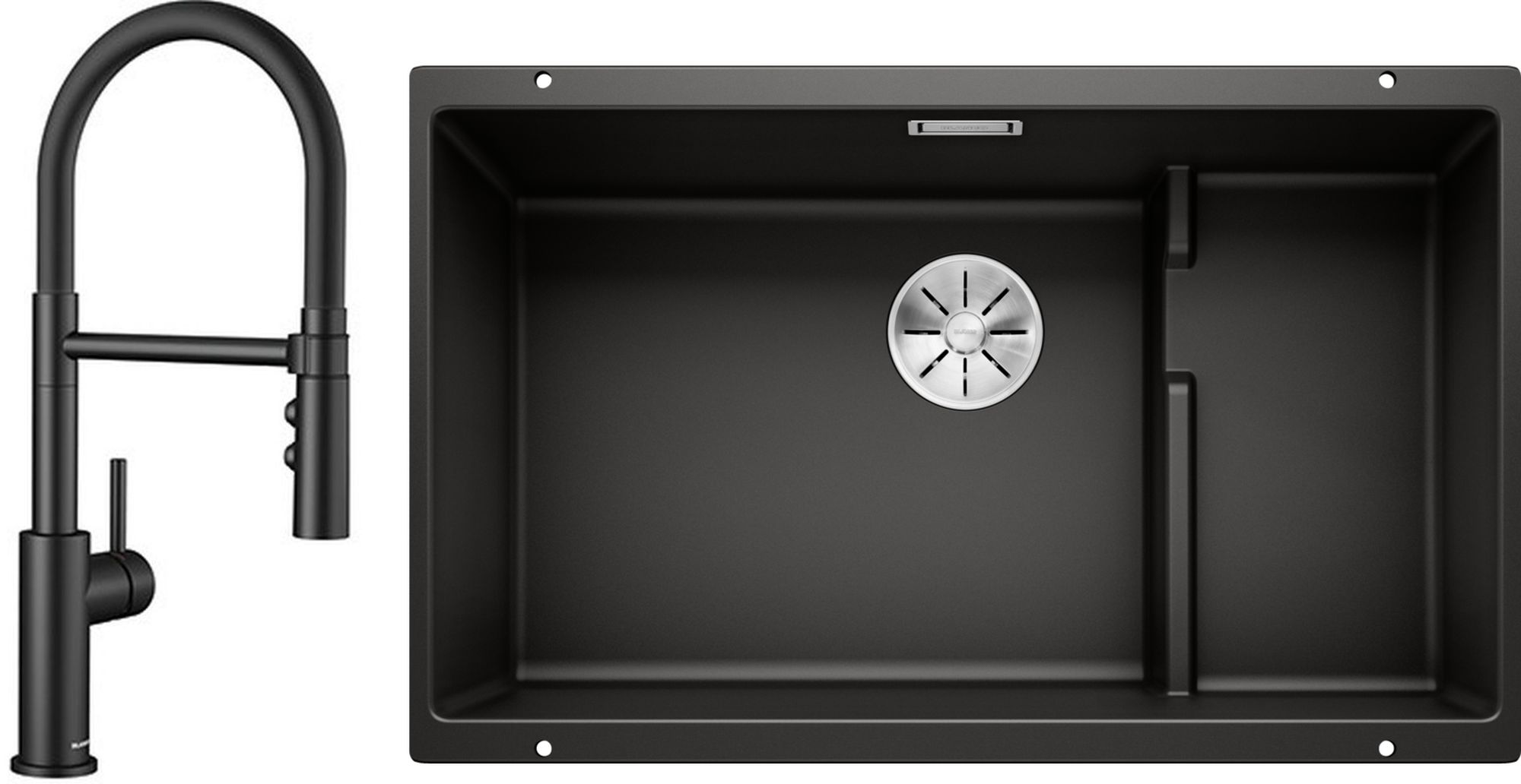 Set évier en granit Blanco Subline 700-U Level 526004, mitigeur de cuisine Blanco Catris-S Flexo 525793
