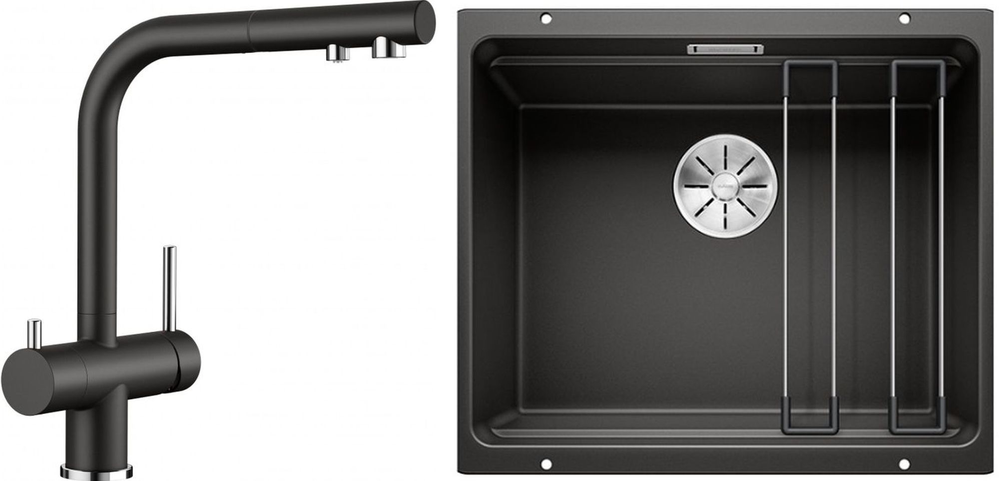 Set mitigeur de cuisine Blanco Fontas-S II 526158, évier en granit Blanco Etagon 500-U 525887