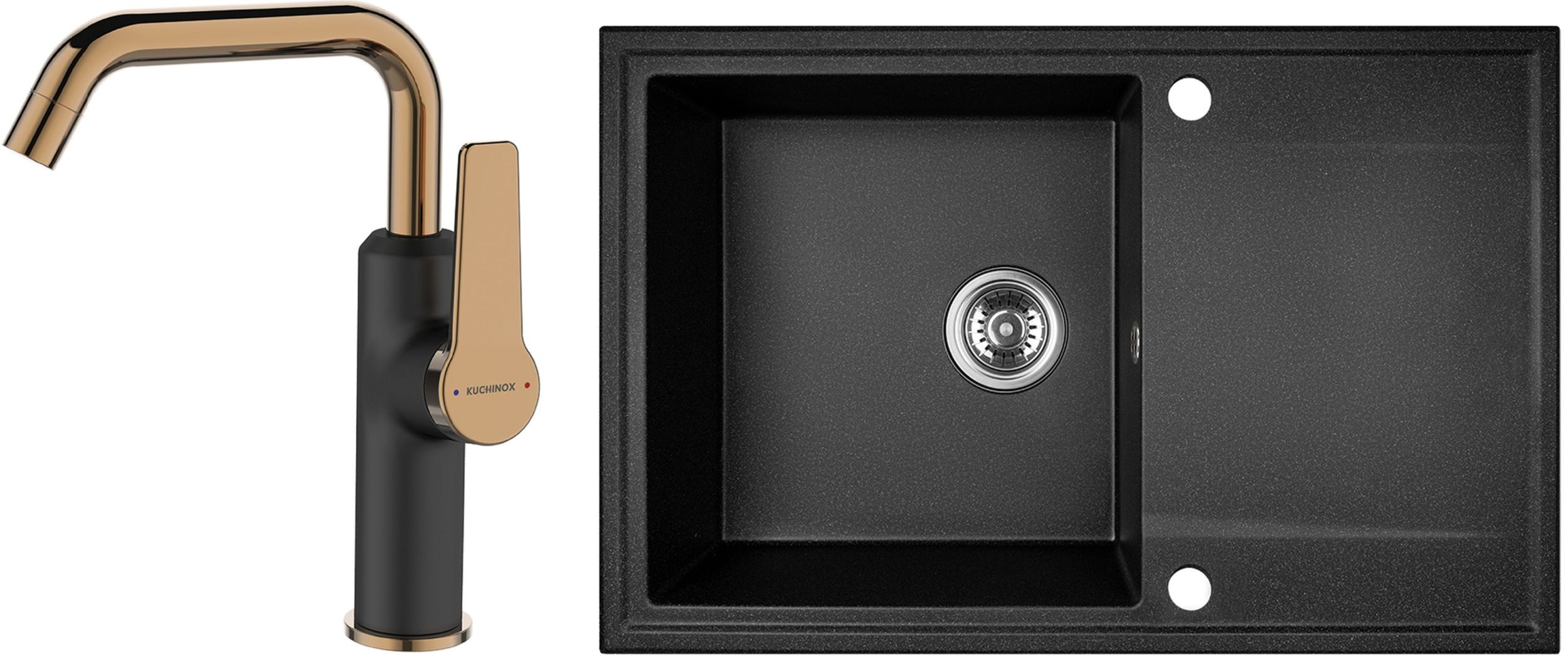 Set mitigeur de lavabo Kuchinox Alanis BQI825D, évier en granit Kuchinox Hunter SBU711T