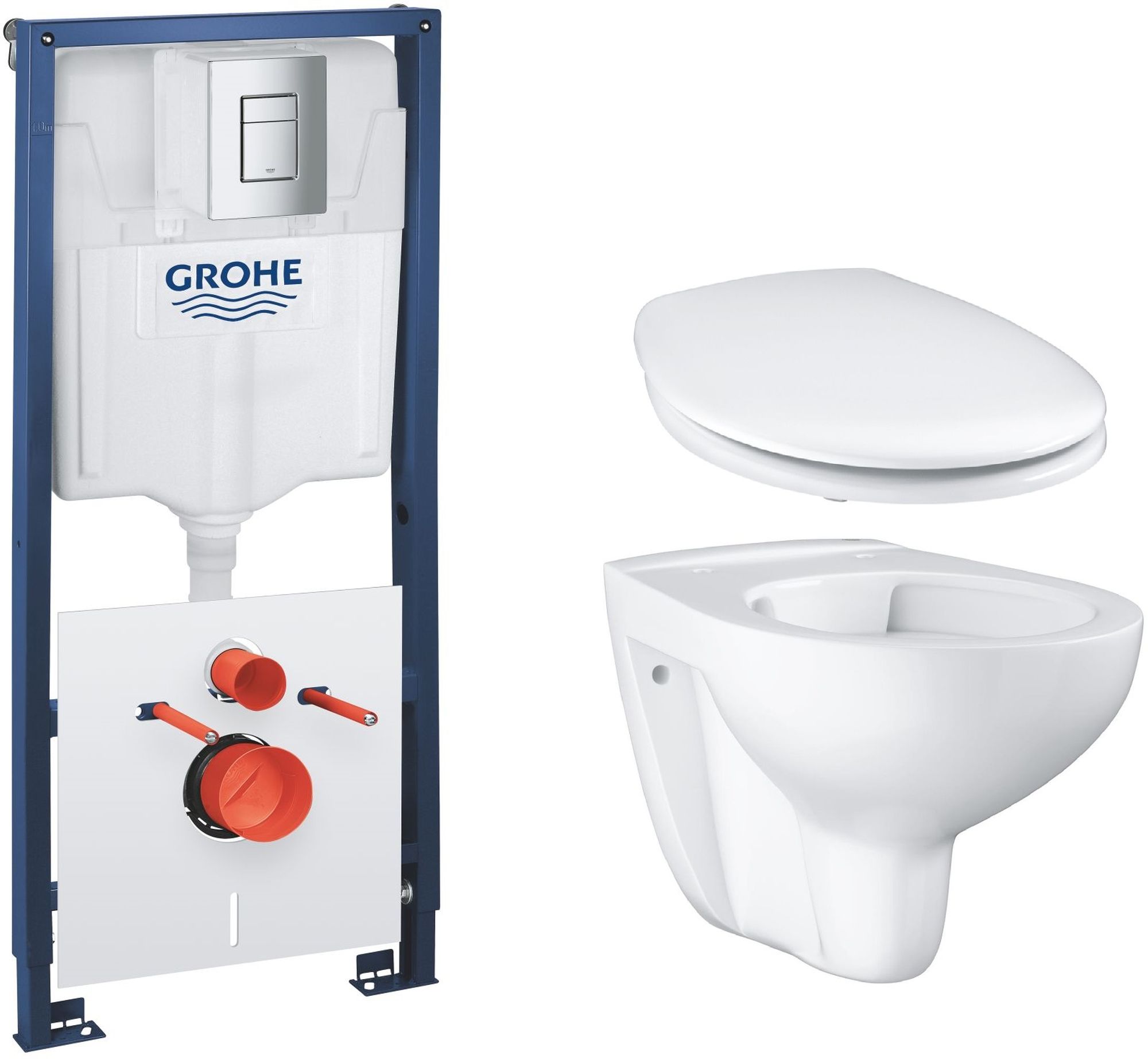 Set châssis encastré avec bouton et joint Grohe Solido 39930000, cuvette de WC Grohe Bau Ceramic 39427000, 39492000