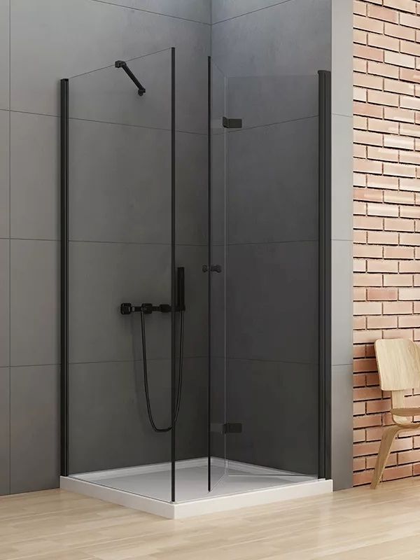 New Trendy New Soleo Black cabine de douche 90x80 cm rectangulaire noir mat/verre transparent D-0238A/D-0115B