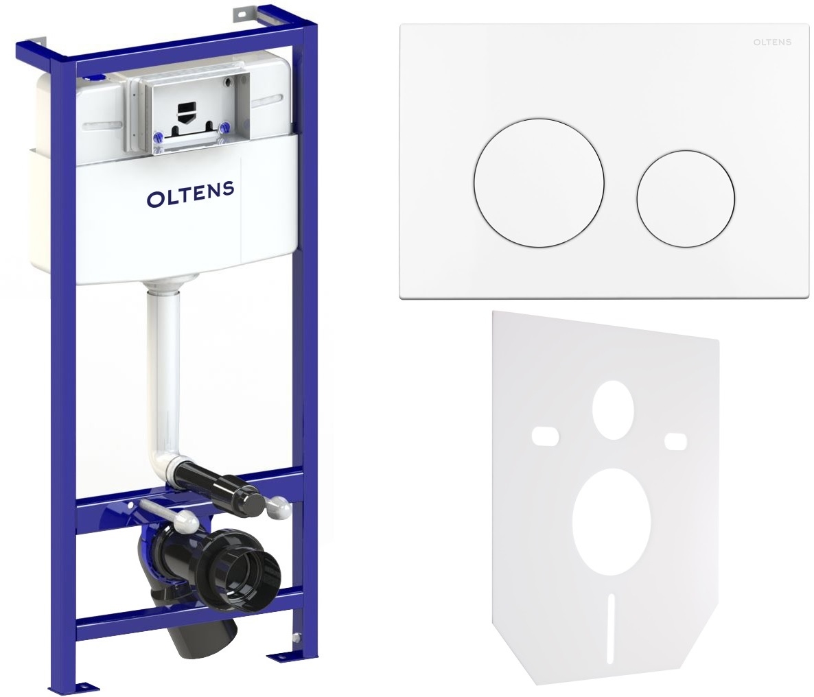 Set châssis encastré Oltens Triberg 50001000, bouton de chasse d'eau Oltens Lule 57102000, 49301000