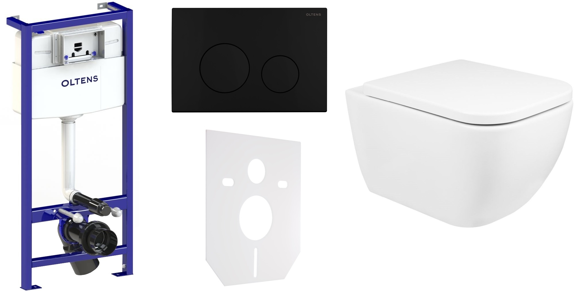 Set cuvette de WC Oltens Vernal 42502000, châssis encastré Oltens Triberg 50001000, 45104000, 57104300, 49301000