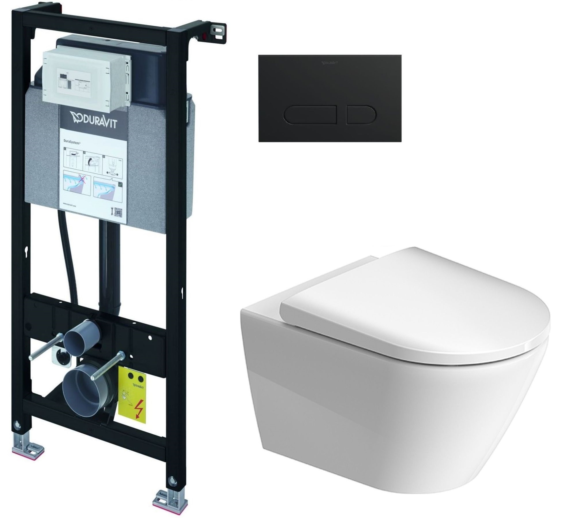 Set châssis encastré Duravit DuraSystem WD1011000000, cuvette WC avec abattant à descente lente Duravit D-Neo 45770900A1, WD5001031000