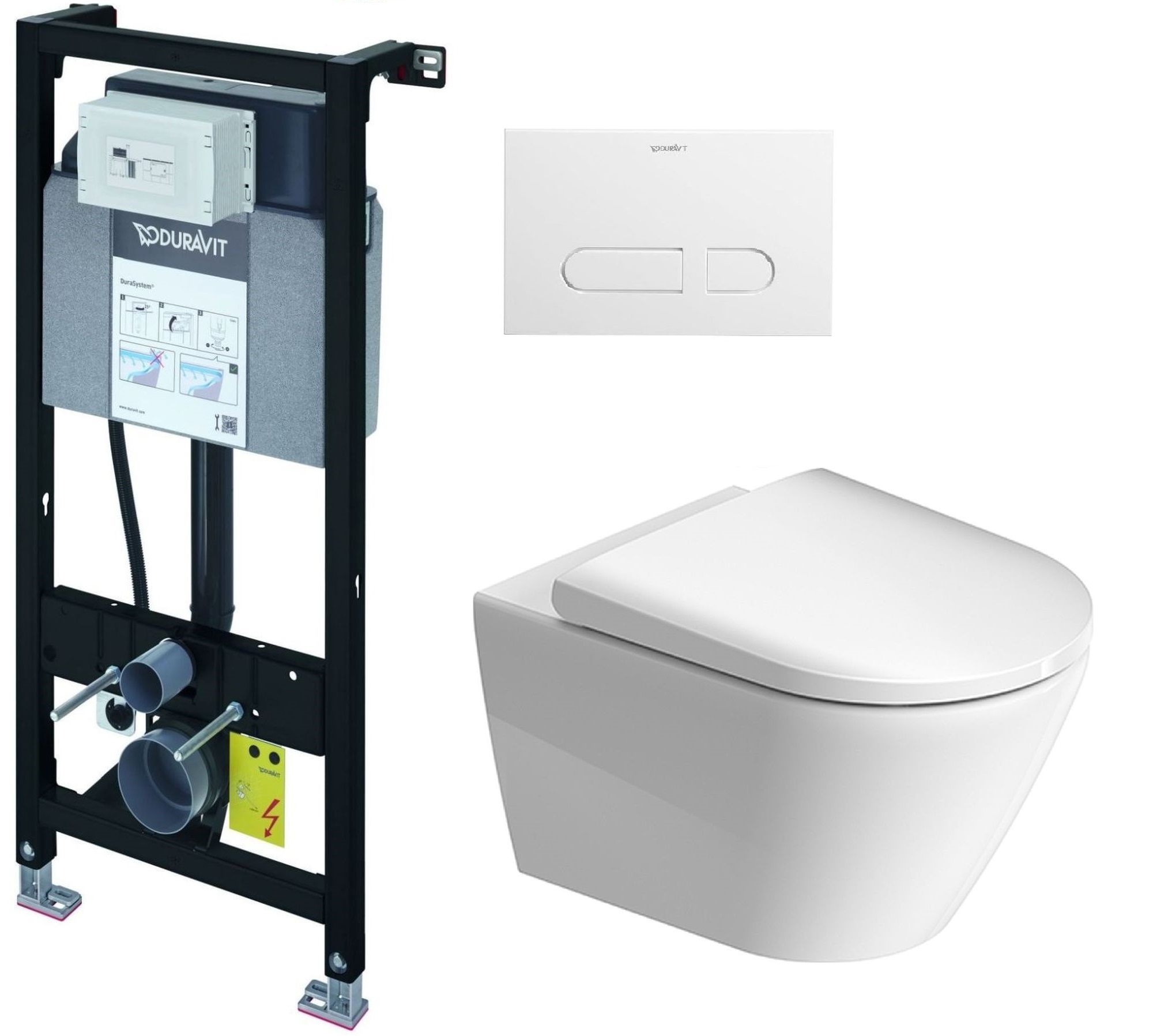 Set châssis encastré Duravit DuraSystem WD1011000000, cuvette WC avec abattant à descente lente Duravit D-Neo 45770900A1, WD5001011000