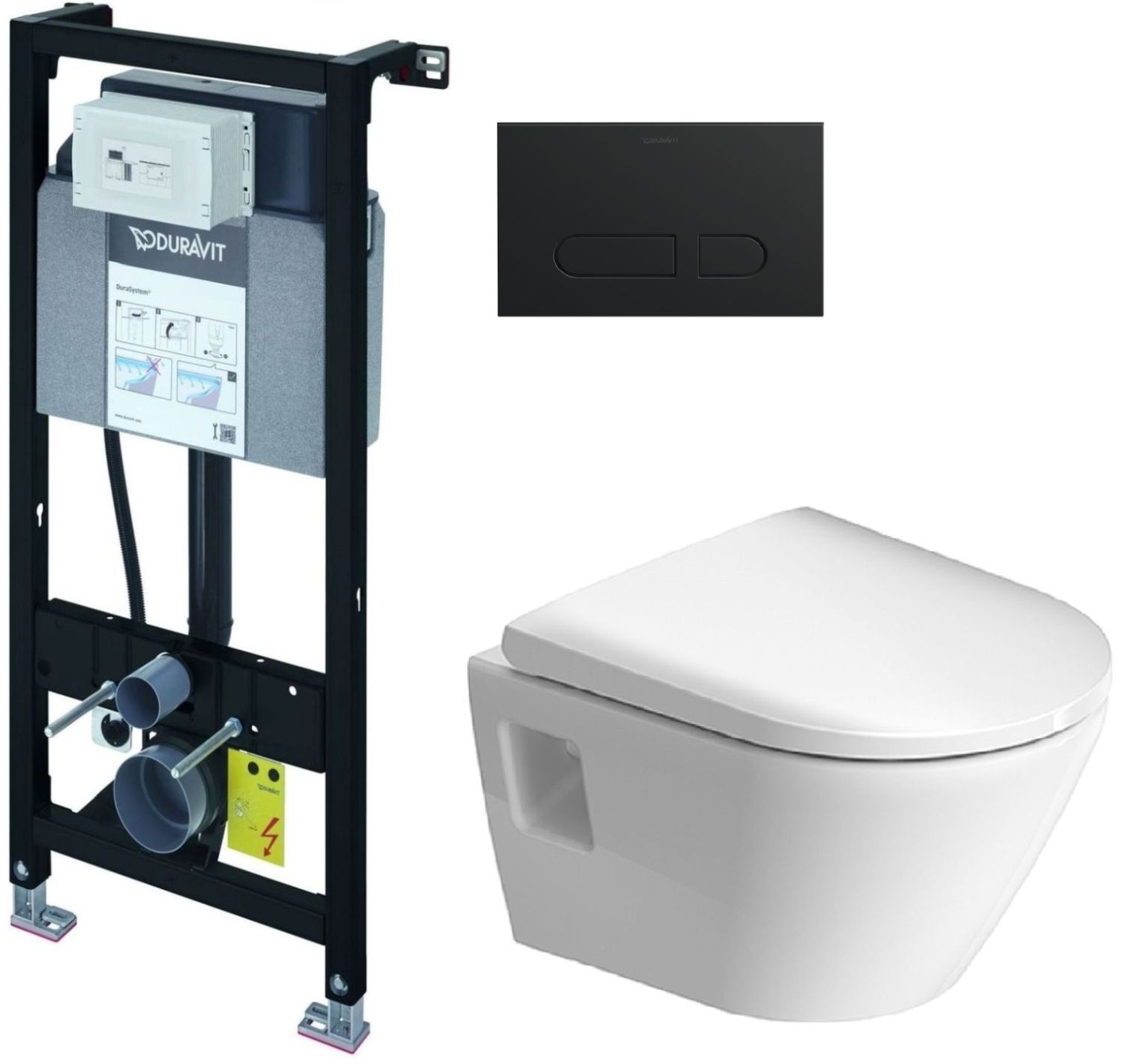 Set cuvette WC avec abattant à descente lente Duravit D-Neo 45870900A1, châssis encastré Duravit DuraSystem WD1011000000, WD5001031000