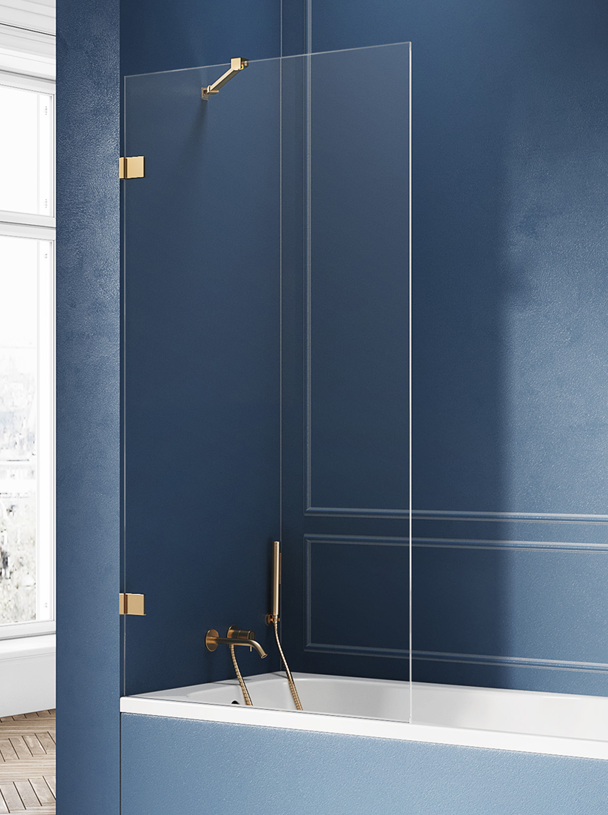 New Trendy Avexa Gold paroi de baignoire 50 cm monobloc doré brossé/verre transparent EXK-2004