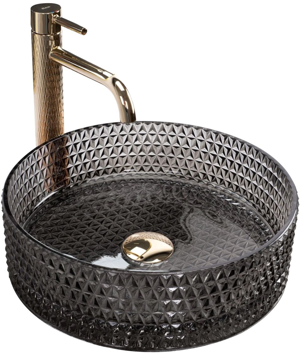 Rea Cristal Black umywalka 35,5 cm okrągła nablatowa czarna REA-U9671