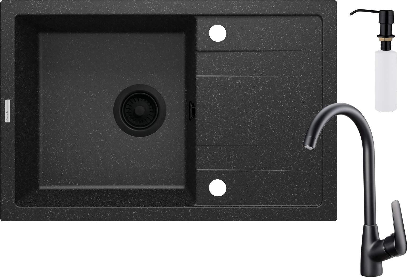 Deante Corio évier avec mitigeur et distributeur graphite/noire ZRCC2113