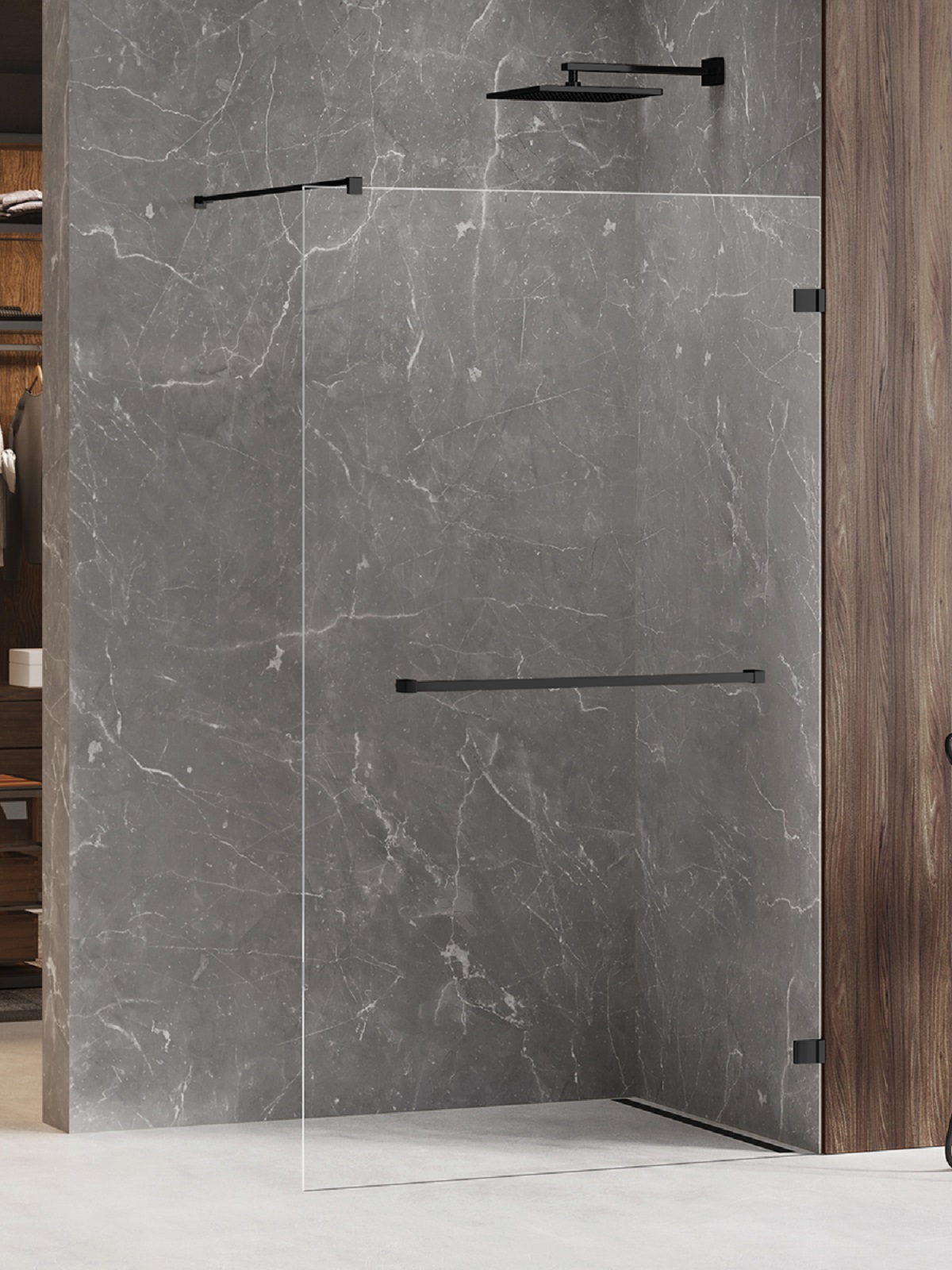 New Trendy Avexa Black paroi de douche walk-in 80 cm noir mat/verre transparent EXK-2668