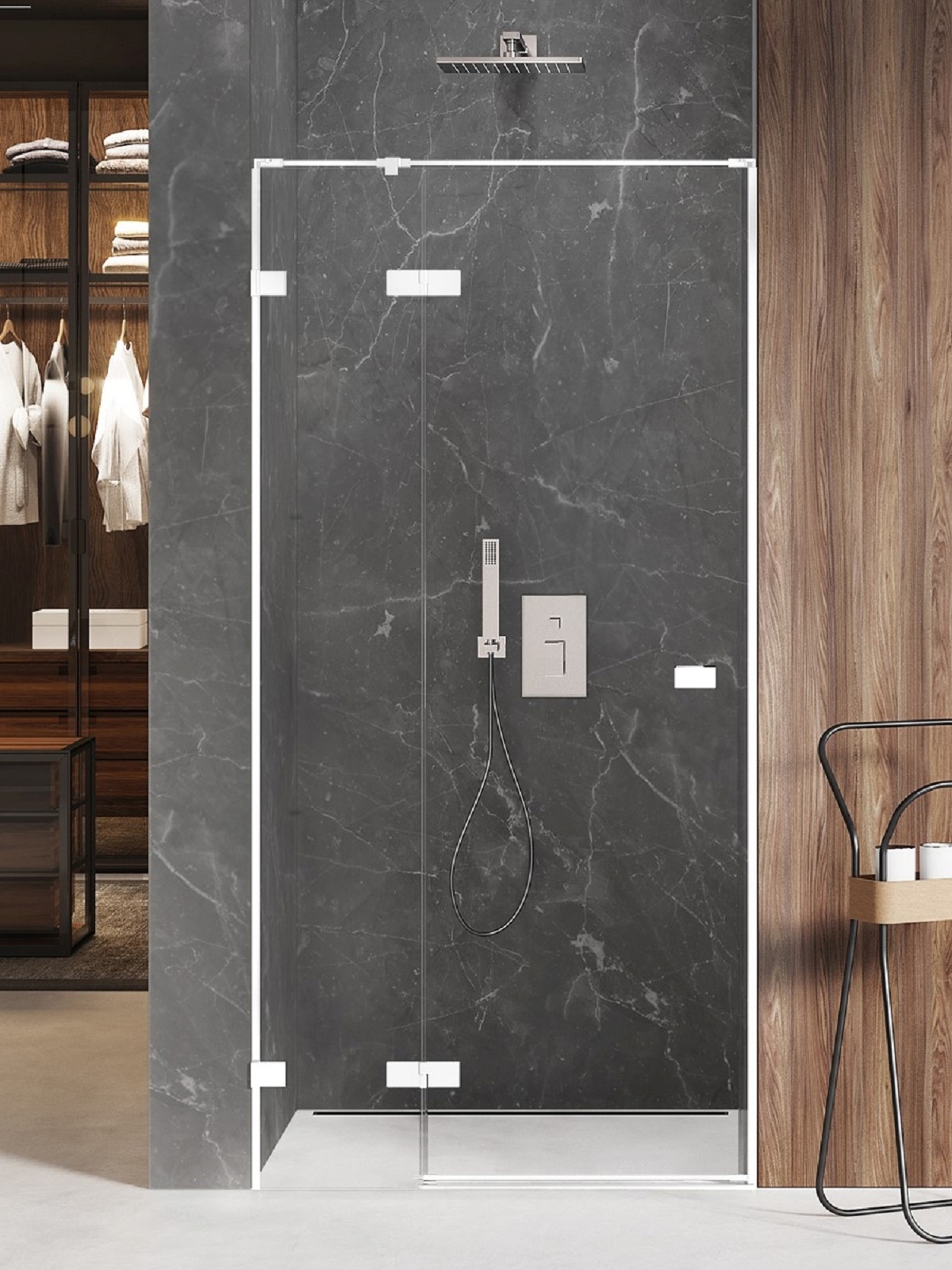 New Trendy Avexa White porte de douche 80 cm à ouverture basculante blanc mat/verre transparent EXK-2687