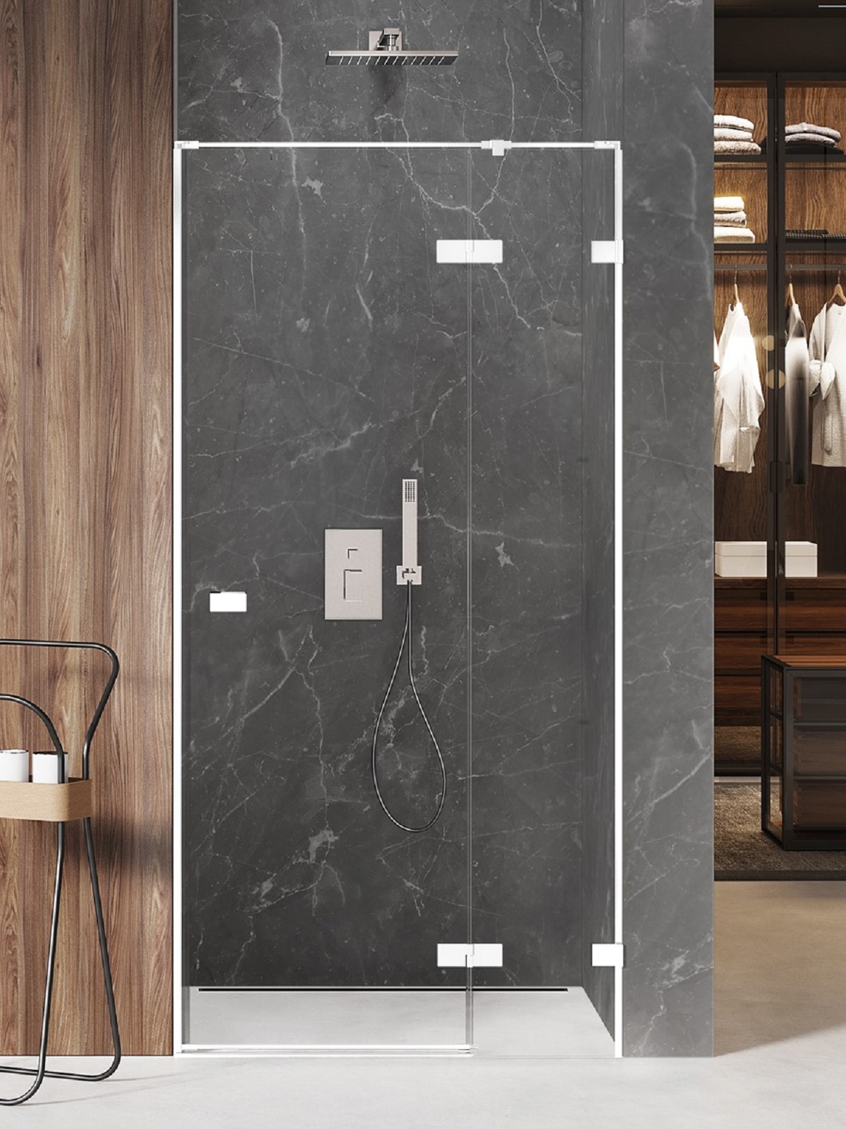New Trendy Avexa White porte de douche 80 cm à ouverture basculante blanc mat/verre transparent EXK-2688