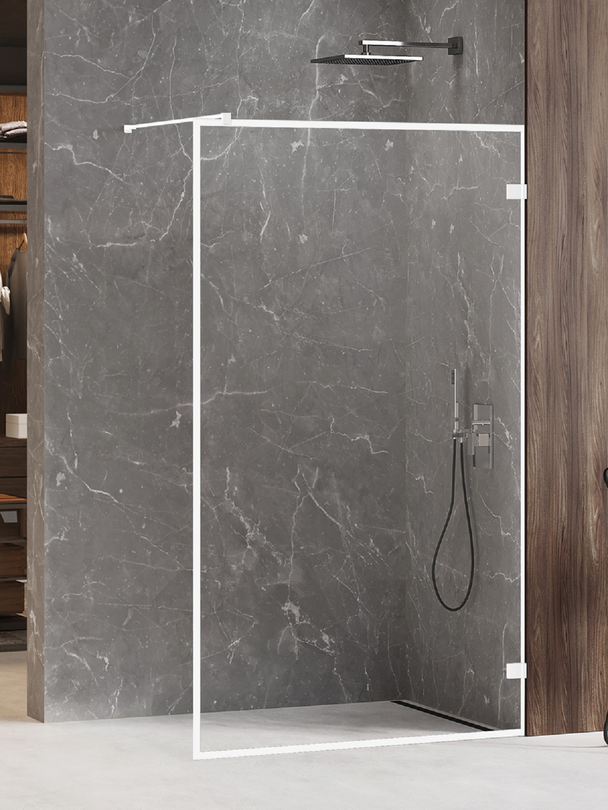 New Trendy Avexa White paroi de douche walk-in 90 cm blanc mat/verre transparent EXK-2910