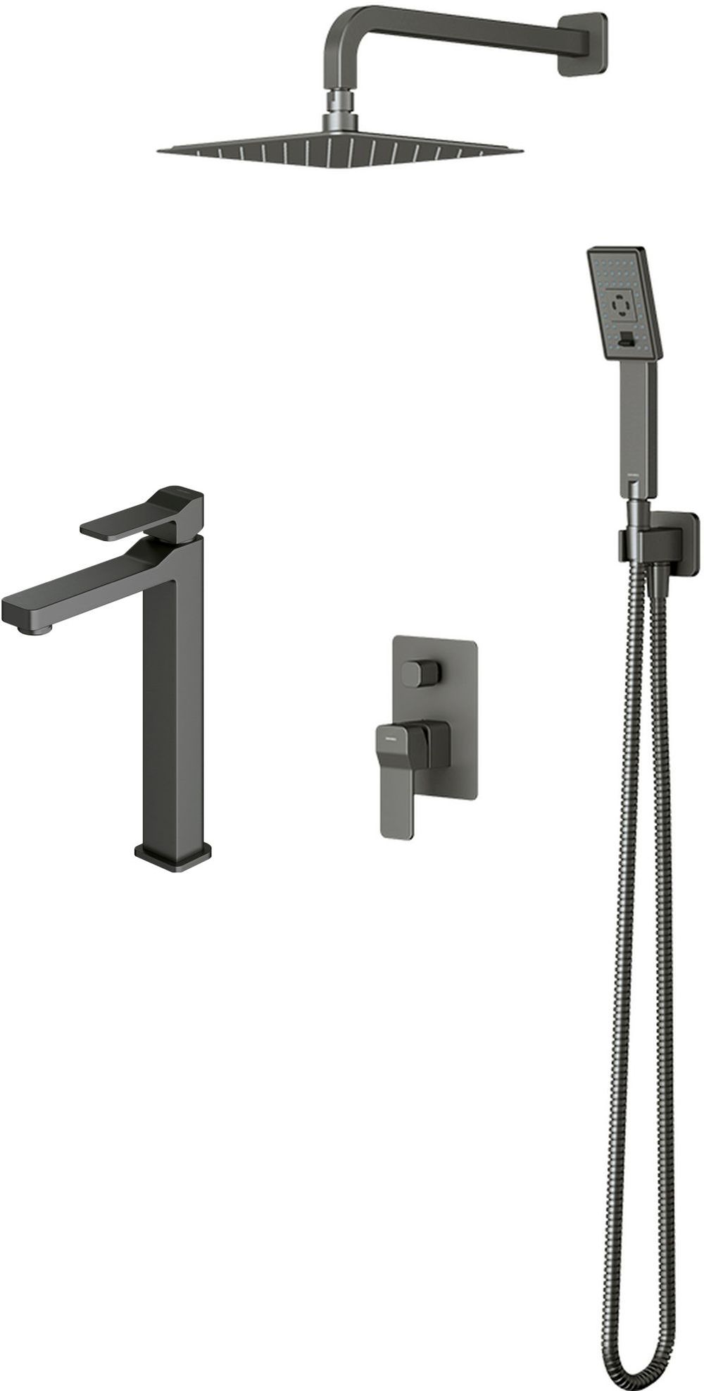 Set ensemble de douche Omnires Slide SYSSL12GR, mitigeur de lavabo Omnires Slide SL7712GR