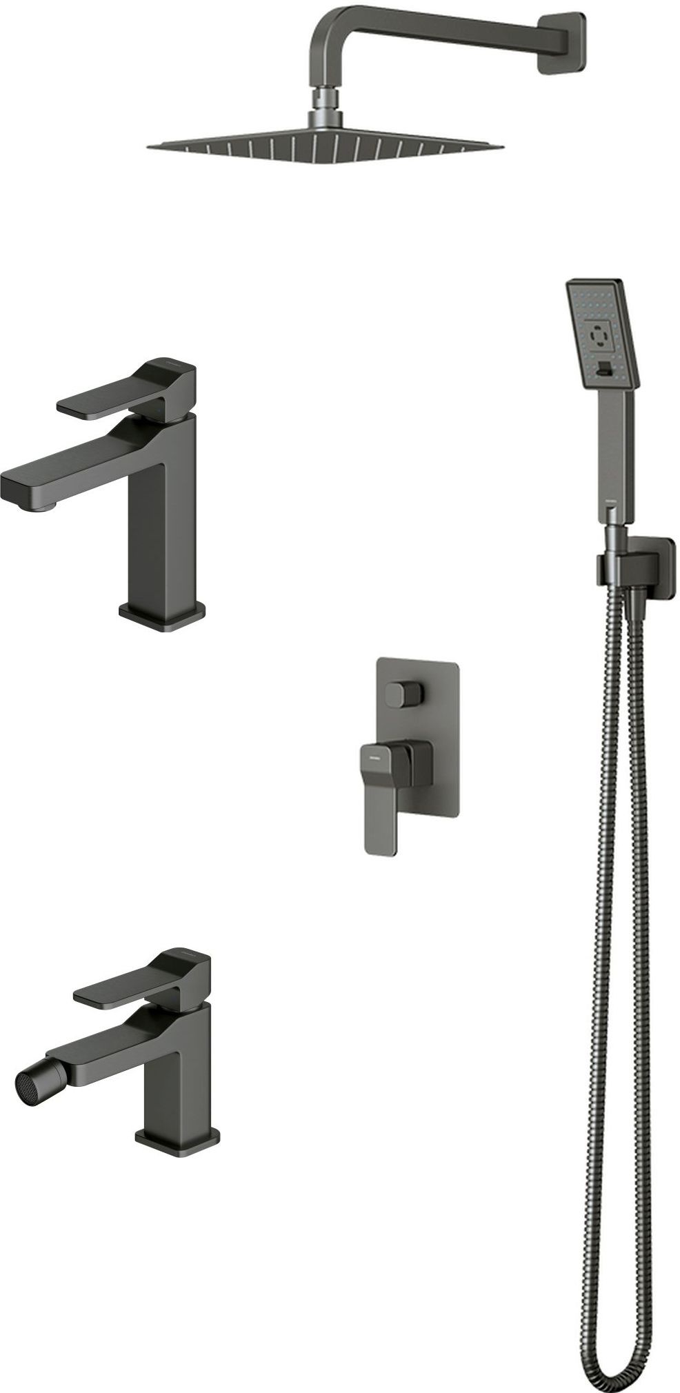 Set ensemble de douche Omnires Slide SYSSL12GR, mitigeur de lavabo Omnires Slide SL7710GR, SL7720GR