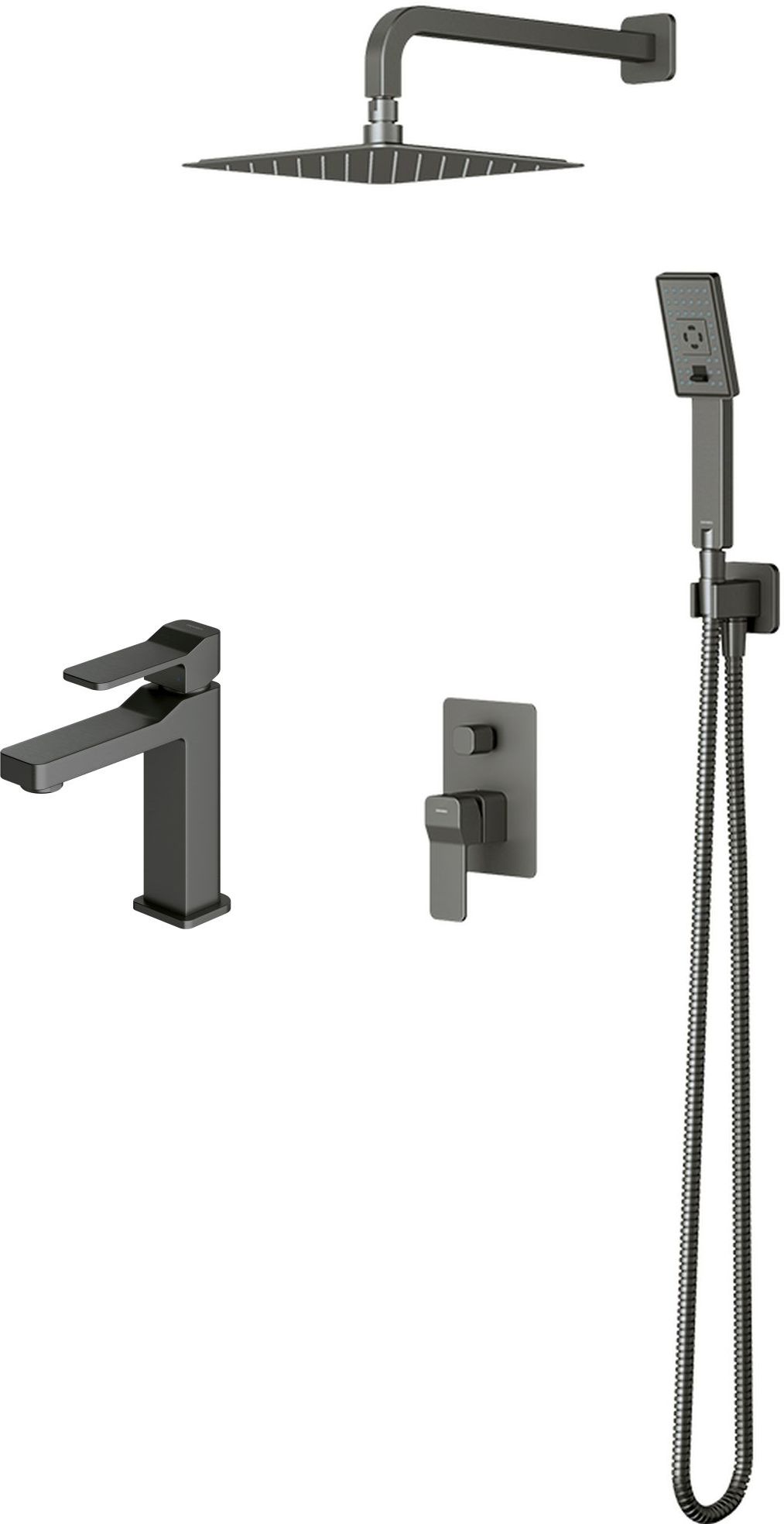 Set ensemble de douche Omnires Slide SYSSL12GR, mitigeur de lavabo Omnires Slide SL7710GR