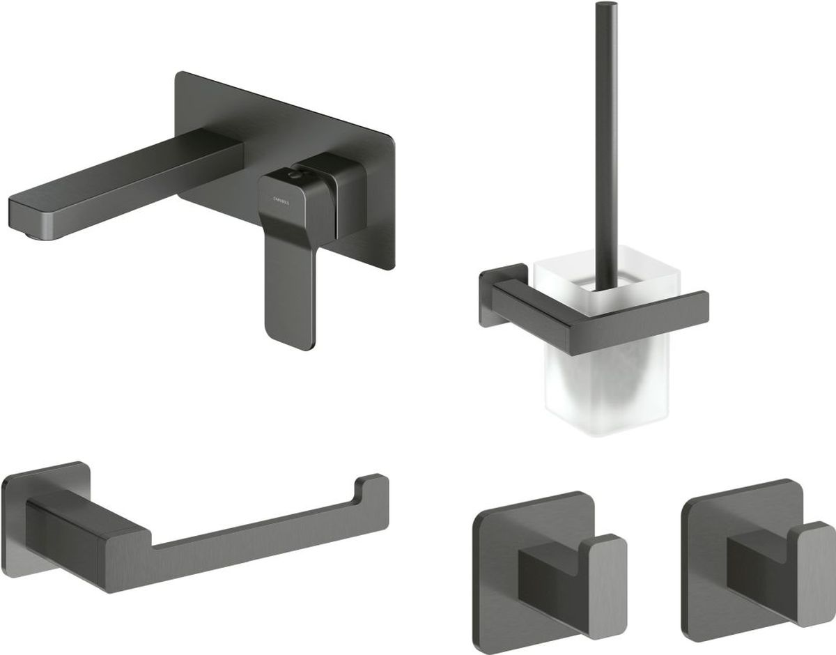 Set mitigeur de lavabo Omnires Slide SL7715GR, brosse WC Omnires Nelson NL80620GR, NL80510GR, NL80115GR