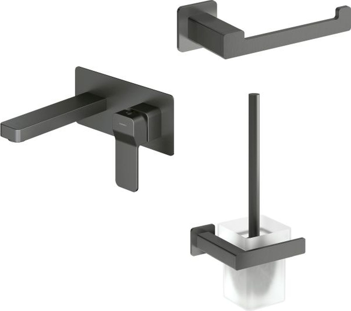 Set mitigeur de lavabo Omnires Slide SL7715GR, brosse WC Omnires Nelson NL80620GR, NL80510GR