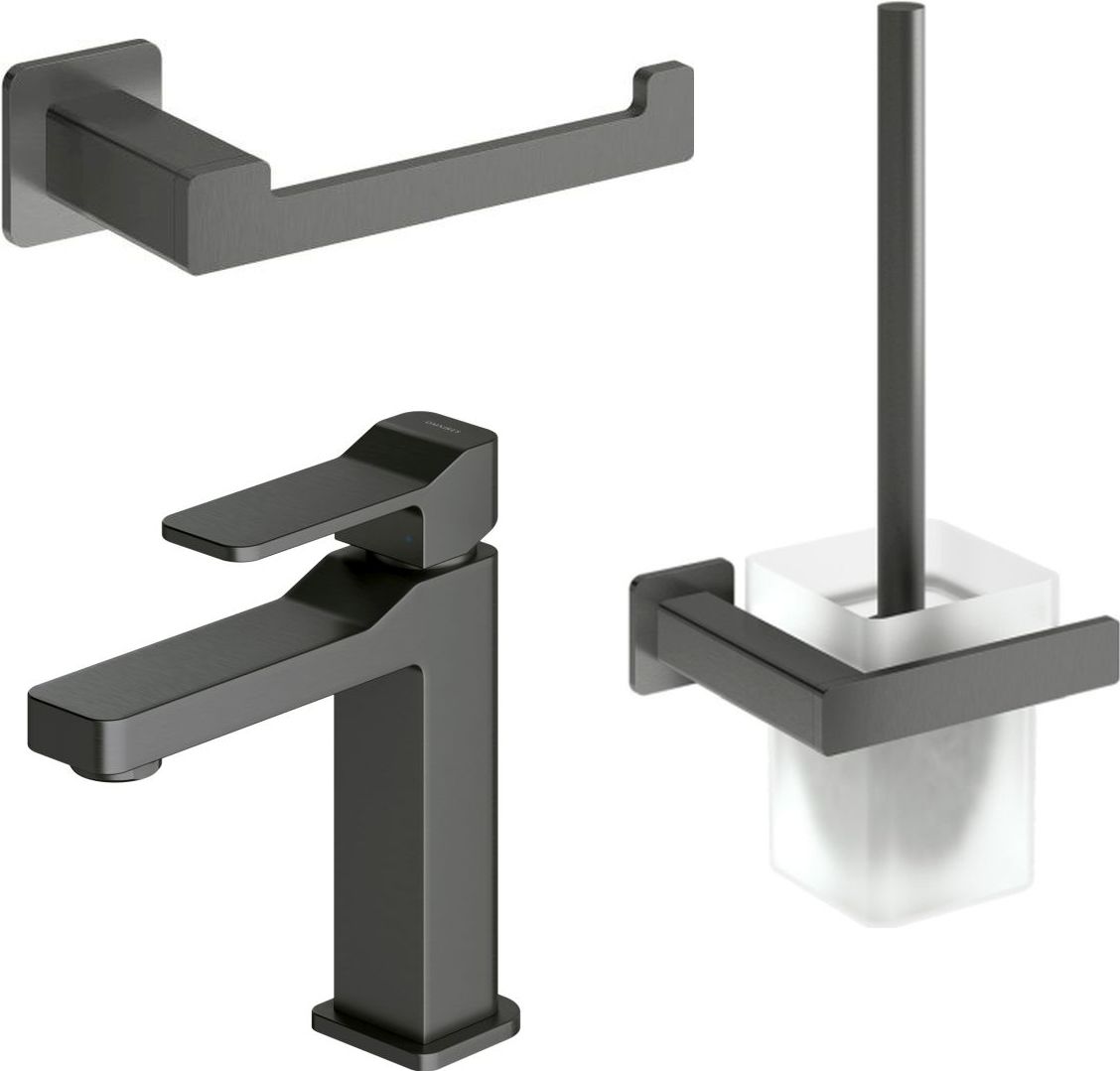 Set mitigeur de lavabo Omnires Slide SL7710GR, brosse WC Omnires Nelson NL80620GR, NL80510GR