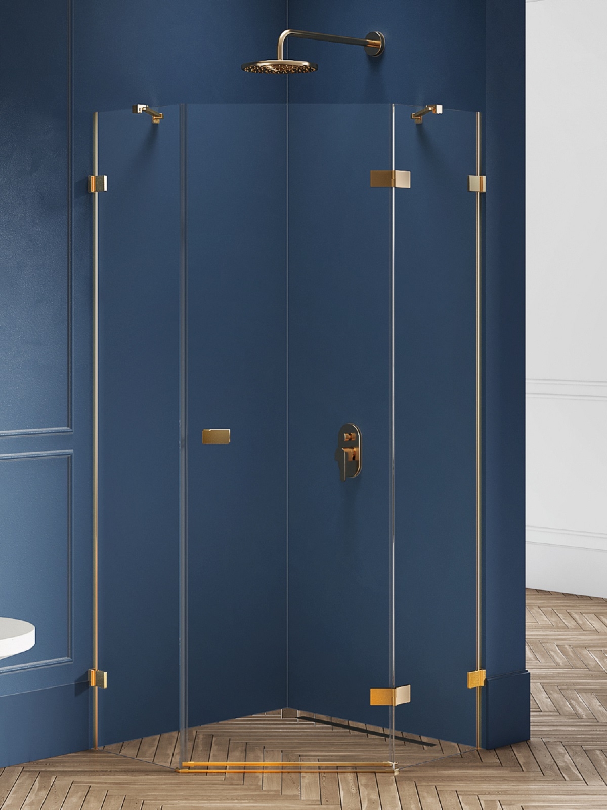 New Trendy Avexa Gold Brushed cabine de douche 80x80 cm doré brossé/verre transparent EXK-3852