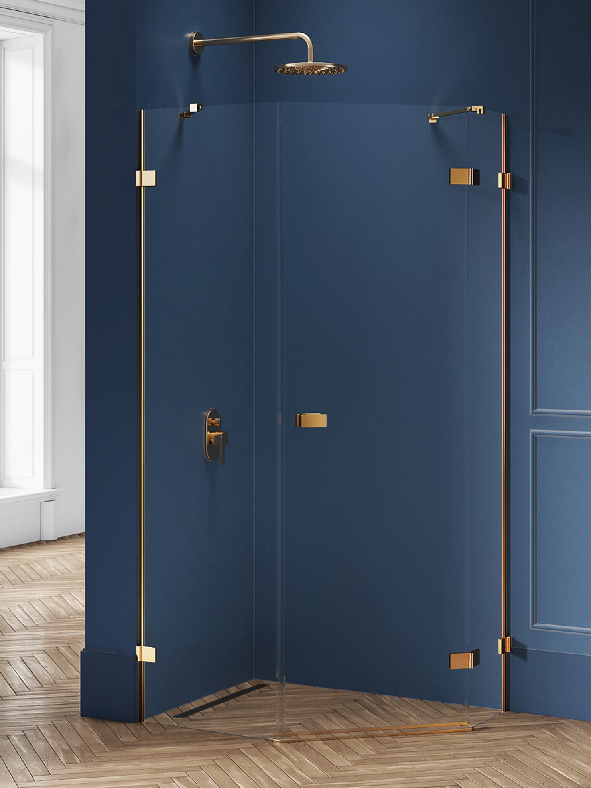 New Trendy Avexa Gold Brushed cabine de douche 100x80 cm doré brossé/verre transparent EXK-3858