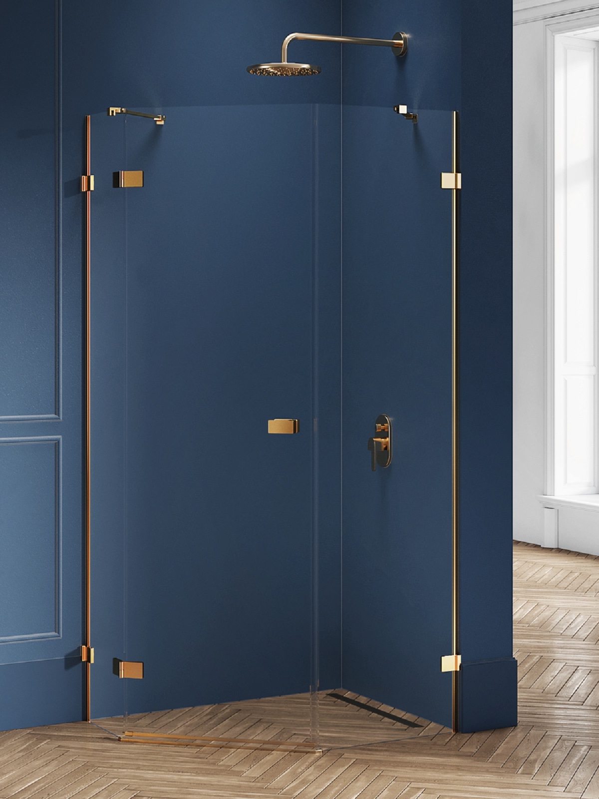 New Trendy Avexa Gold Brushed cabine de douche 100x80 cm doré brossé/verre transparent EXK-3859