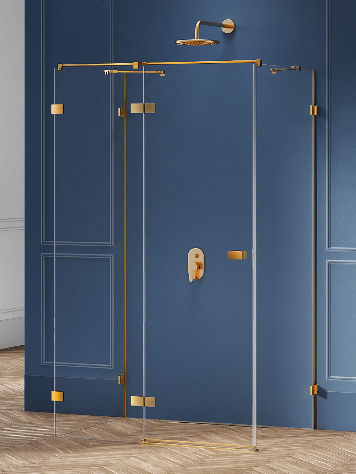 New Trendy Avexa Gold Brushed cabine de douche 110x110 cm carrée doré brossé/verre transparent EXK-3092