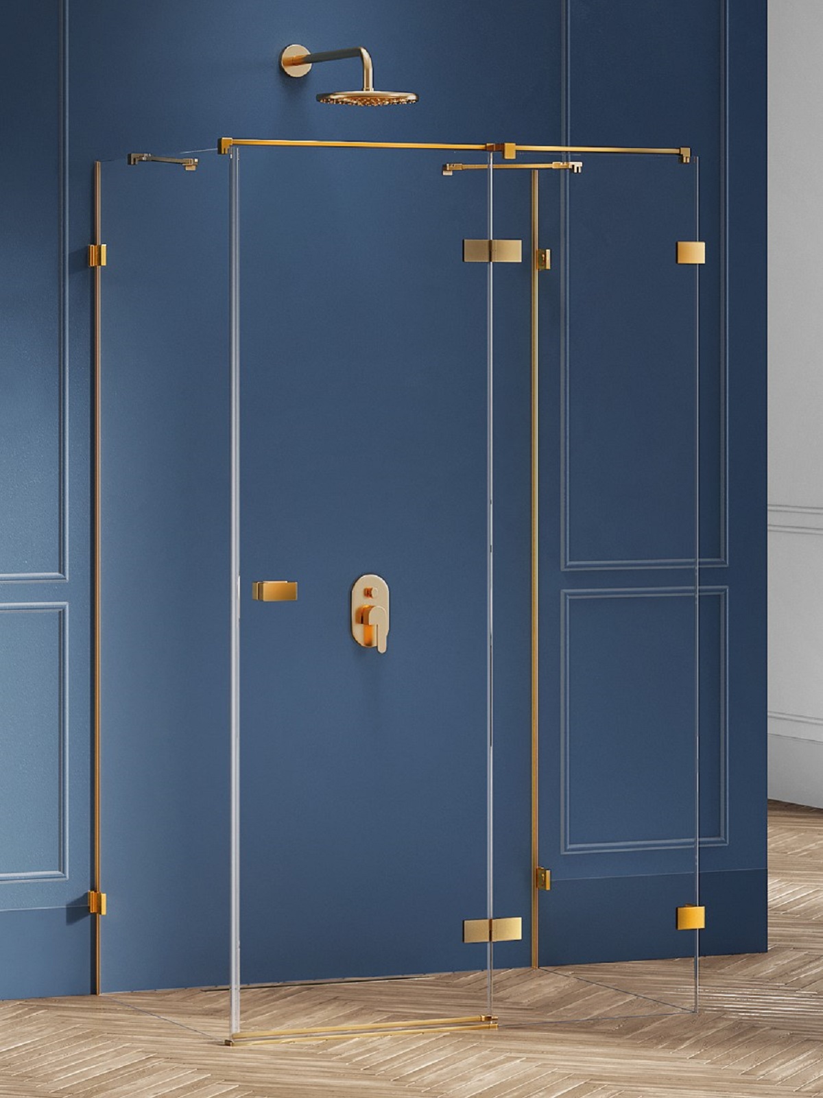 New Trendy Avexa Gold Brushed kabina prysznicowa 120x120 cm kwadratowa prawa złoty szczotkowany/szkło przezroczyste EXK-3129