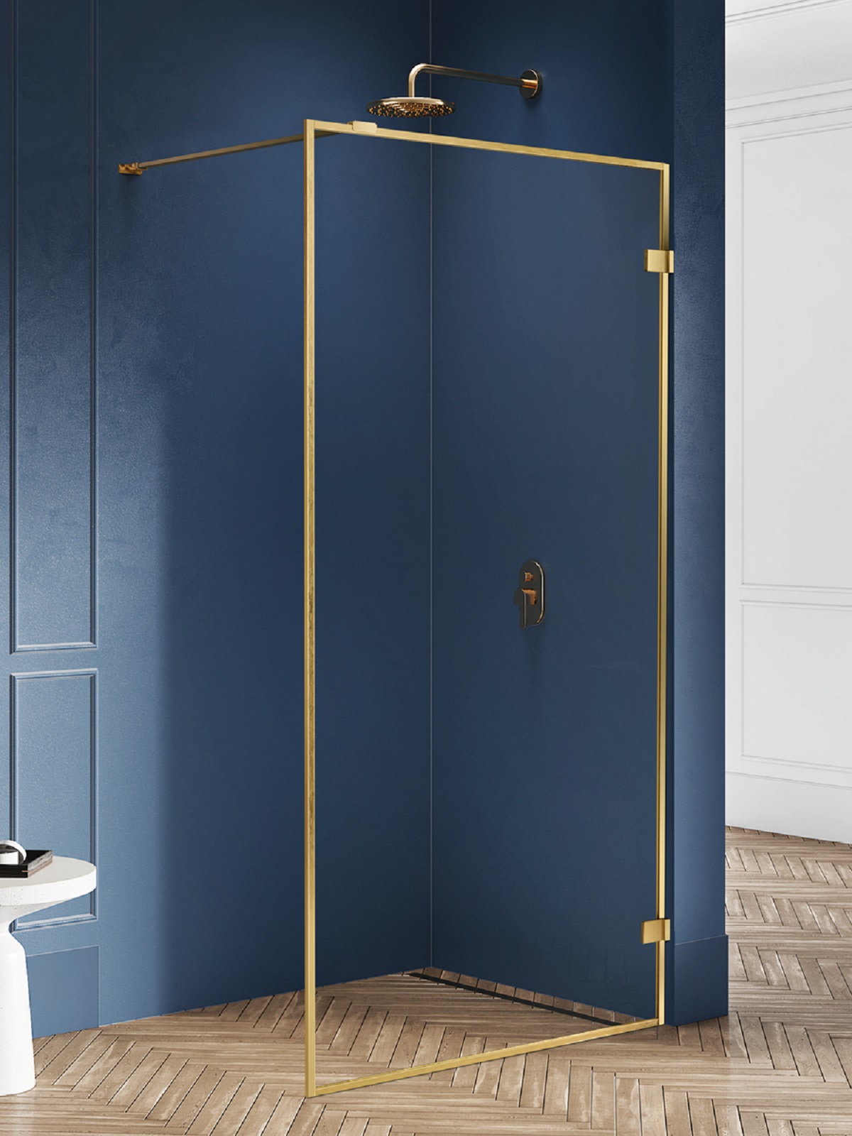 New Trendy Avexa Gold Brushed paroi de douche walk-in 110 cm doré brossé/verre transparent EXK-3136