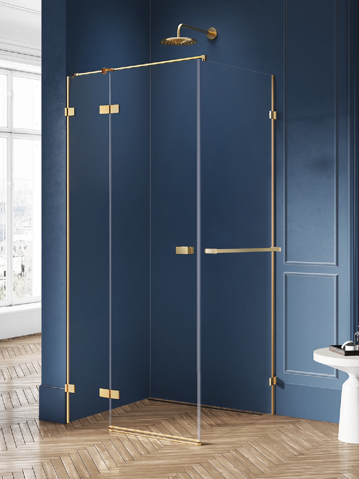 New Trendy Avexa Gold Brushed cabine de douche 90x70 cm rectangulaire doré brossé/verre transparent EXK-3016