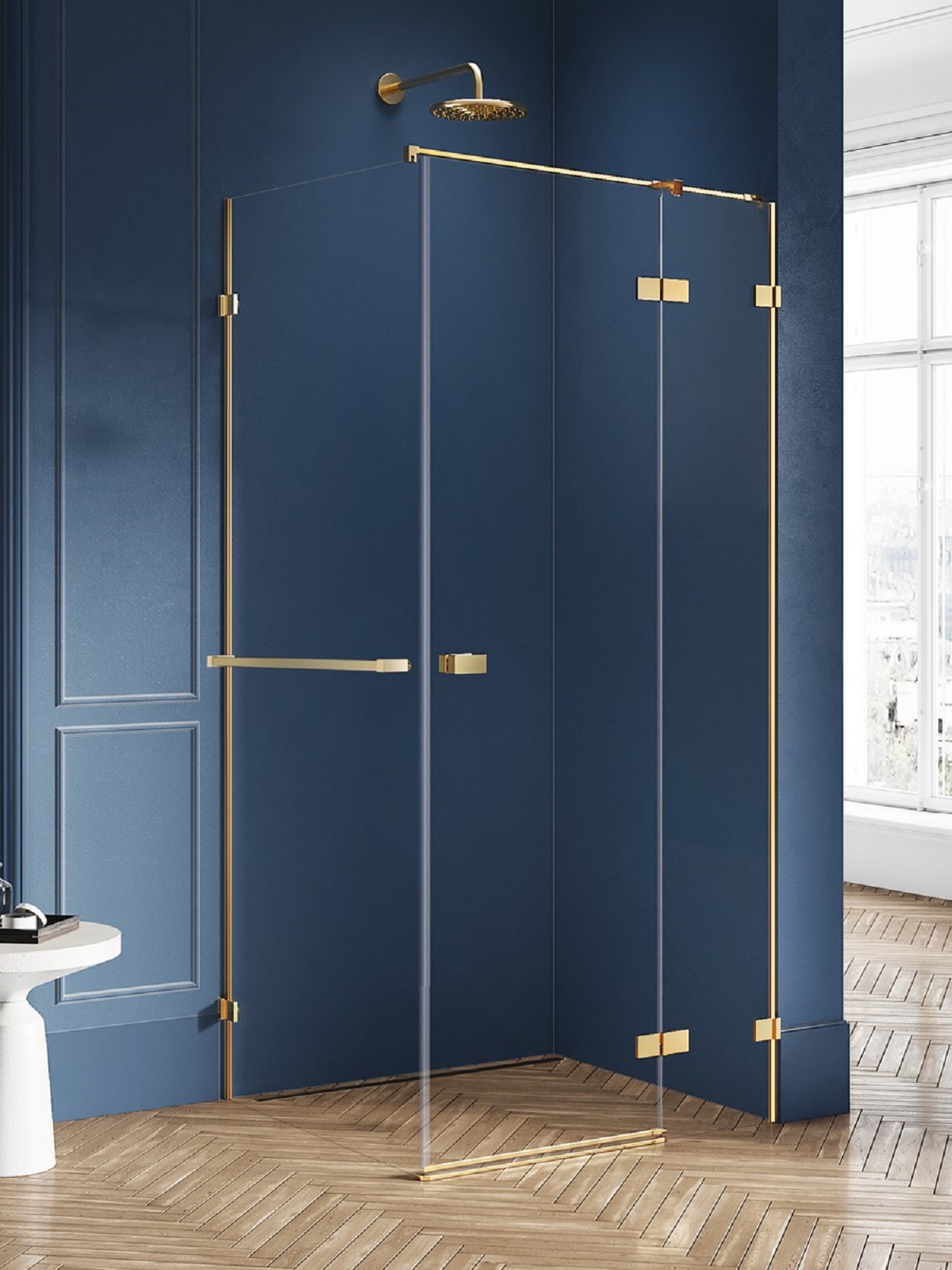New Trendy Avexa Gold Brushed cabine de douche 110x110 cm carrée doré brossé/verre transparent EXK-3062
