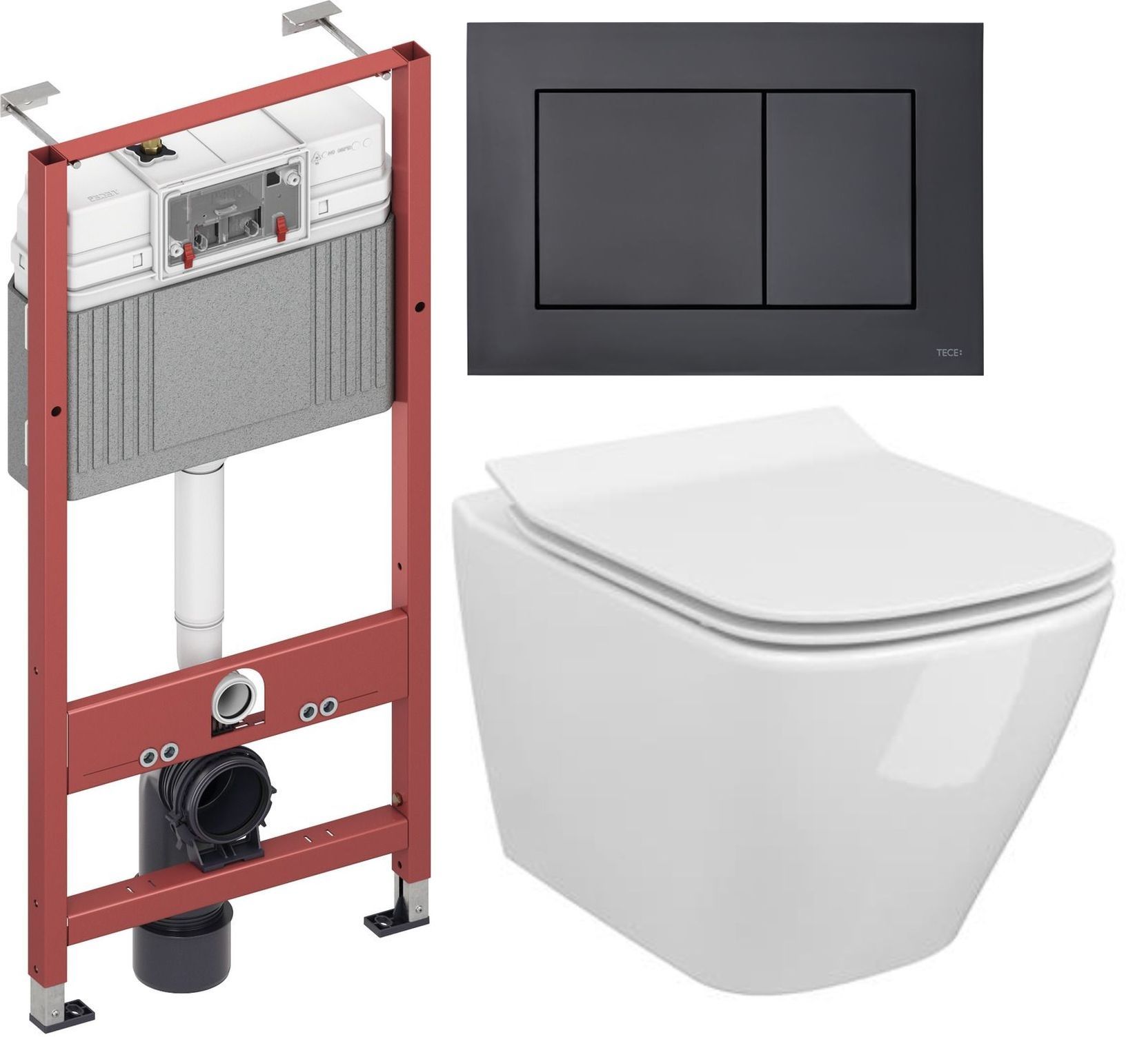 Set cuvette WC avec abattant à descente lente Cersanit City S701-405, châssis encastré Tece Base 9400407, 9240407